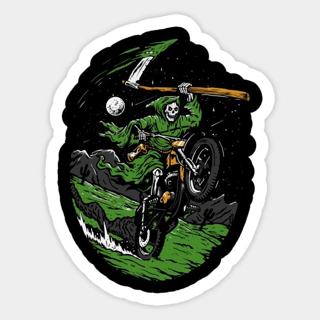 Grime Reaper Skeleton on a Motorcycle Sticker by Halloween Merch